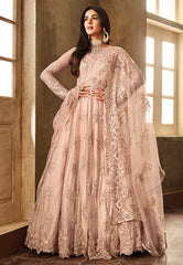 Peach Heavily Embroidered Net Anarkali Suit