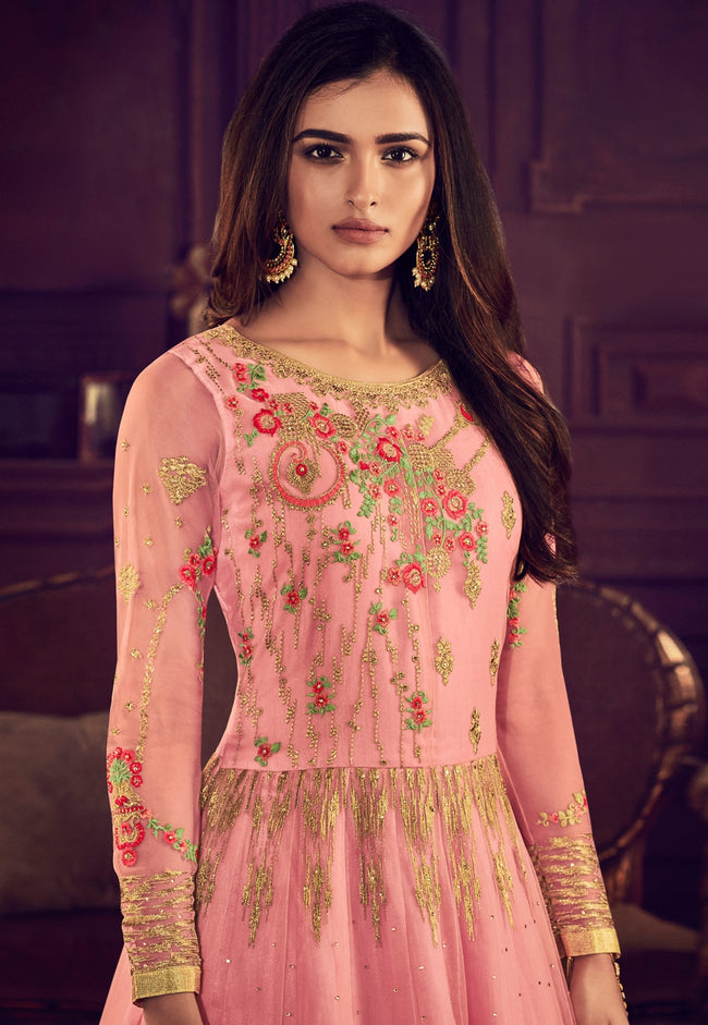 Peach Overall Traditional Embroidered Anarkali Suit