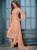 Peach  Overall Designer Embroidered Pant Suit