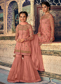 Peach Overall Embellished Gharara Suit
