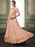 Peach Overcoat Style Embroidered Anarkali Suit