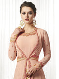 Peach Overcoat Style Embroidered Anarkali Suit