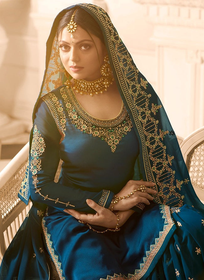 Shafnufab Sky Blue Women's Georgette Semi Stitched Pakistani Salwar Su –  Shafnu Fab