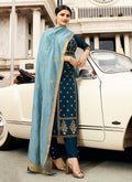 Peacock Blue Embroidered Pakistani Pant Suit