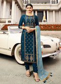 Peacock Blue Embroidered Pakistani Pant Suit