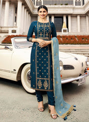 Peacock Blue Embroidered Pakistani Pant Suit