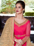 Pink And Beige Embroidered Flared Anarkali Suit