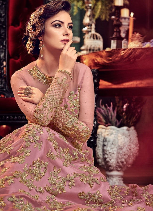 Pink Princess With All Gold Embroidered Flared Anarkali Suit