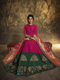 Pink And Green Ethnic Embroidered Anarkali Suit