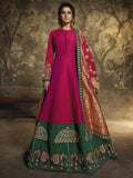 Pink And Green Ethnic Embroidered Anarkali Suit
