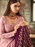Pink And Purple Traditional Embroidered Palazzo Suit