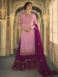 Pink And Purple Ethnic Embroidered Sharara Suit