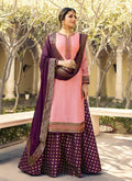 Pink And Purple Embroidered Lehenga Kurti Set