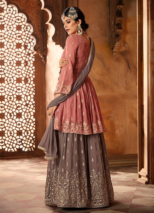 Pink Blush With Mauve Embroidered Peplum Style Gharara Suit