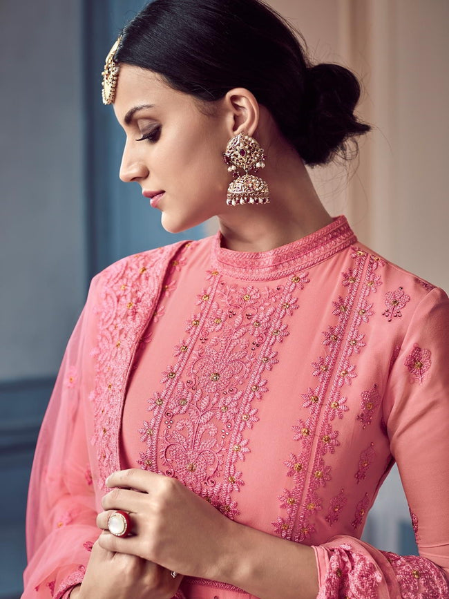 Pink Glam Chikankari Embroidered Anarkali Suit