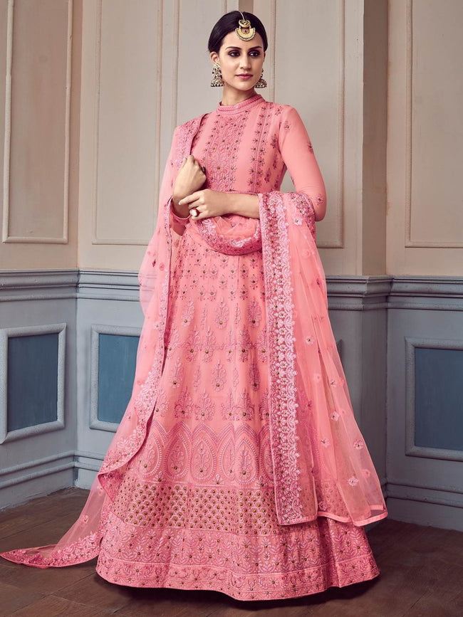 Pink Glam Chikankari Embroidered Anarkali Suit