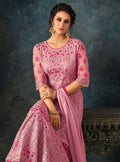 Pink Overall Floral Embroidered Flared Anarkali Suit