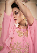 Pink Golden Embroidered Flared Anarkali Pant Suit