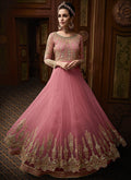 Pink Golden Embroidered Layered Anarkali Suit