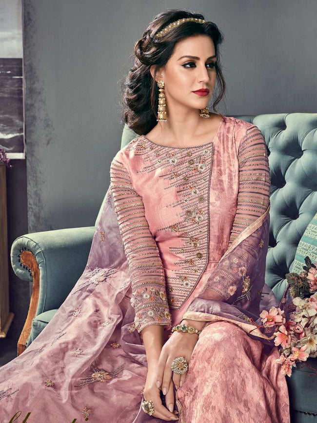 Pink Hues Ethnic Embroidered Silk Anarkali Suit