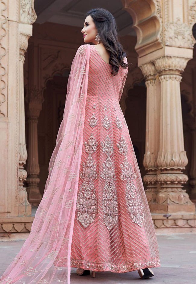 Pink Embroidered Net Anarkali Suit With Dupatta 4082SL07