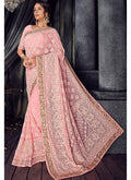 Pink Overall Chikankari Embroidered Designer Saree