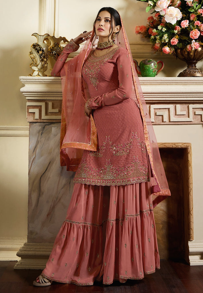 Pink Overall Traditional Embroidered Gharara Suit