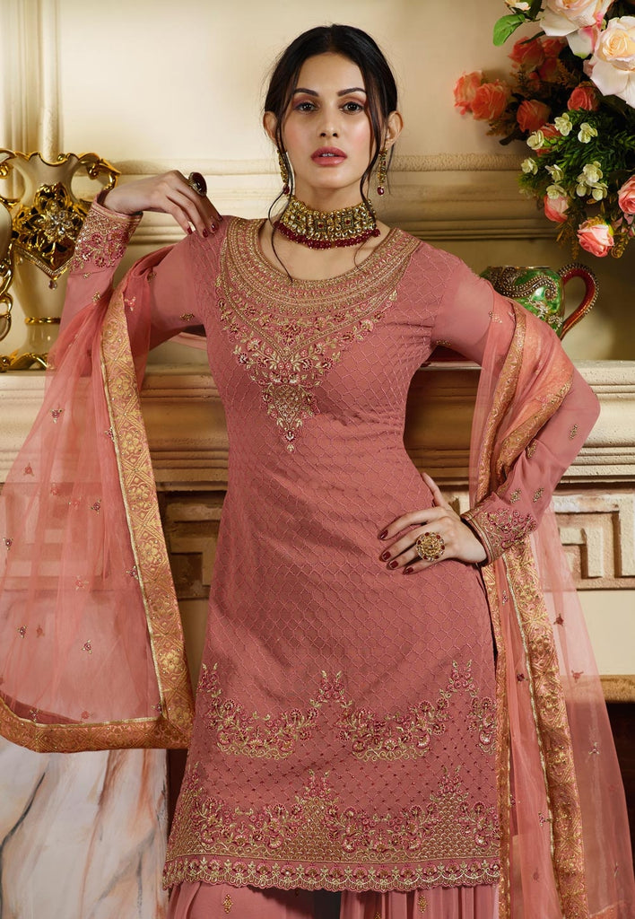 Pink Overall Traditional Embroidered Gharara Suit