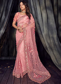 Pink Overall Floral Embroidered Designer Saree