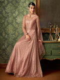 Pink Rose Gold Embroidered Anarkali Indo Western Suit