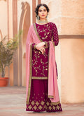 Pink Two Tone Embroidered Palazzo Suit