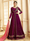 Plum And Pink Ethnic Slit Style Embroidered Anarkali Suit