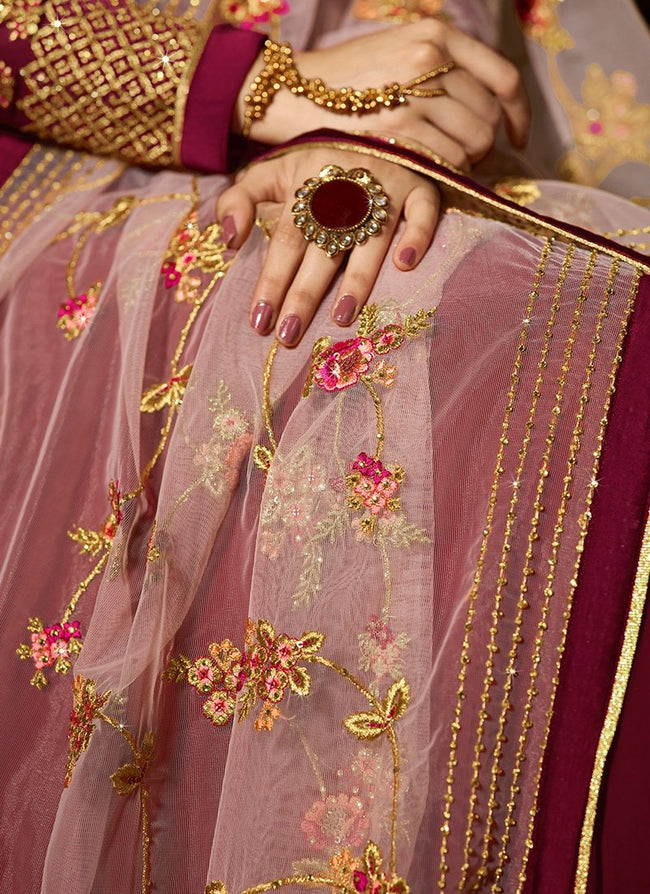 Plum Delicately Embroidered Kalidar Anarkali Suit