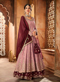 Plum Purple Dual Tone Embroidered Flared Anarkali Lehenga Suit