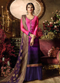 Purple And Pink Shade Embellished Satin Palazzo Suit