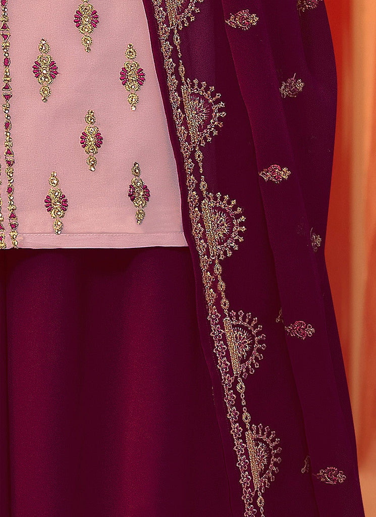 Purple And Wine Embroidered Palazzo Suit