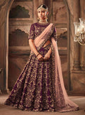 Burgundy And Peach Embroidered Designer Lehenga Choli