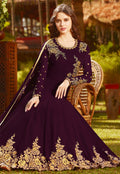 Purple Golden Embroidered Georgette Anarkali Suit
