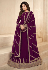 Purple Embroidered Georgette Anarkali Suit