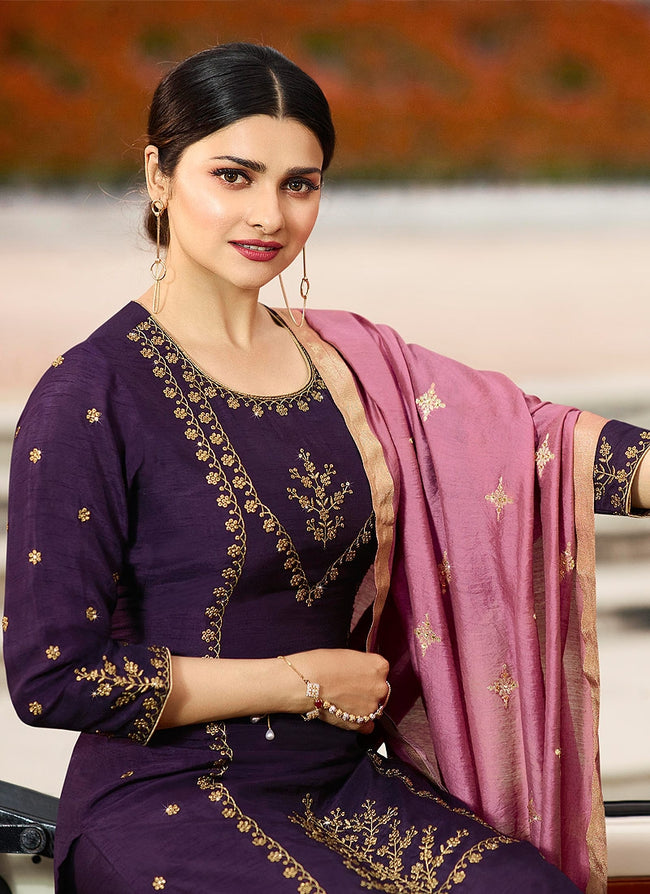 Purple Traditional Embroidered Pakistani Pant Suit
