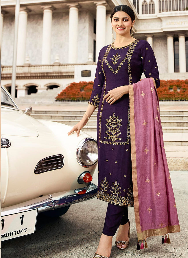 Purple Traditional Embroidered Pakistani Pant Suit