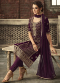Purple With Gold Ethnic Embroidered Pant Suit
