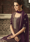 Purple With Gold Ethnic Embroidered Pant Suit