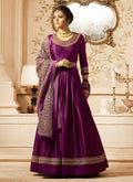 Purple With Gold Ethnic Embroidered Flared Anarkali Suit