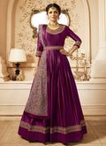 Purple With Gold Ethnic Embroidered Flared Anarkali Suit