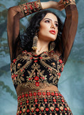 Black Wedding Lehenga Style Anarkali Suit, Salwar Kameez