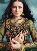 Green Wedding Lehenga Style Anarkali Suit, Salwar Kameez