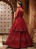Red All Layered Embroidered Net Anarkali Suit