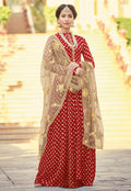 Red And Beige Traditionally Embellished Anarkali Suit