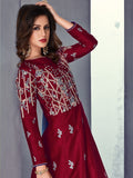 Red And Blue Ethnic Embroidered Silk Anarkali Suit